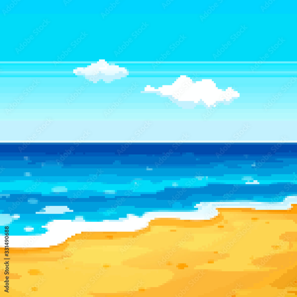 Pixel background for summer vacation.Summer beach game background ...
