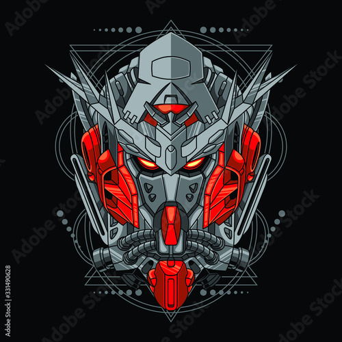 Mecha head with sacred geometry pattern