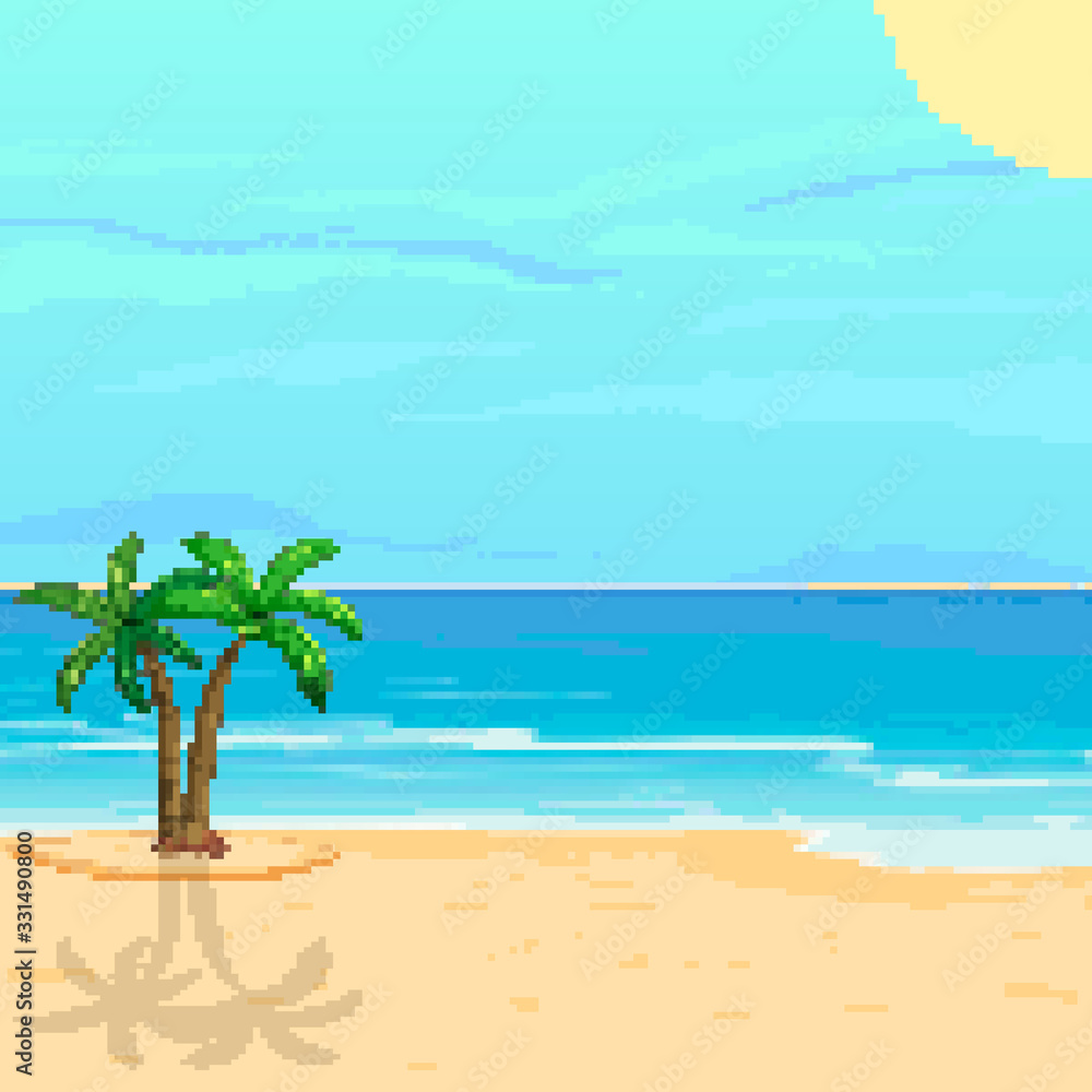 Pixel Background For Summer Vacationsummer Beach Game Background