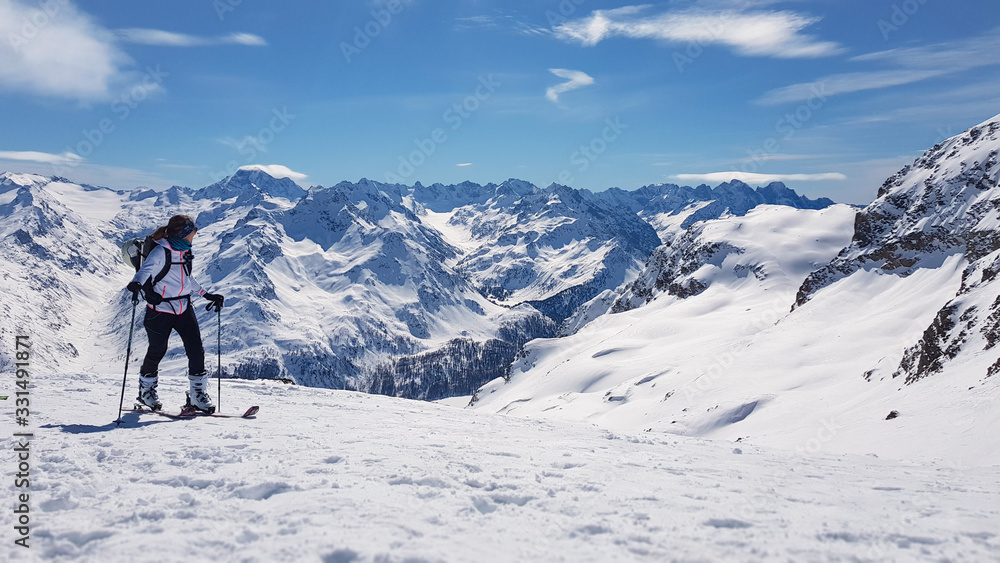 skitouring girl in the mountains, Piz Lagrev Schweiz skitouring girl in the mountains, Piz Lagrev Schweiz
