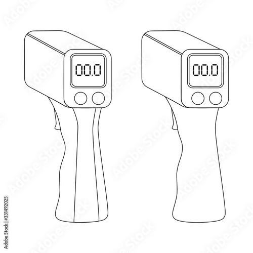 Non-Contact infrared thermometer with digital display icon vector, flat design line art.