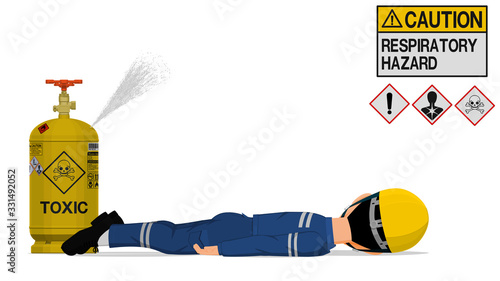 An industrial worker has an accident about toxic gas
