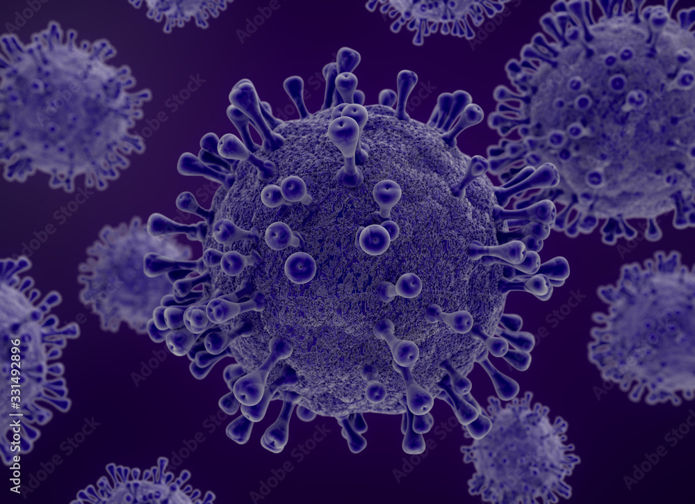 Coronavirus 2019-nCov novel coronavirus concept resposible for asian flu outbreak and coronaviruses influenza as dangerous flu strain cases as a pandemic. Microscope virus close up. Illustration 3D.