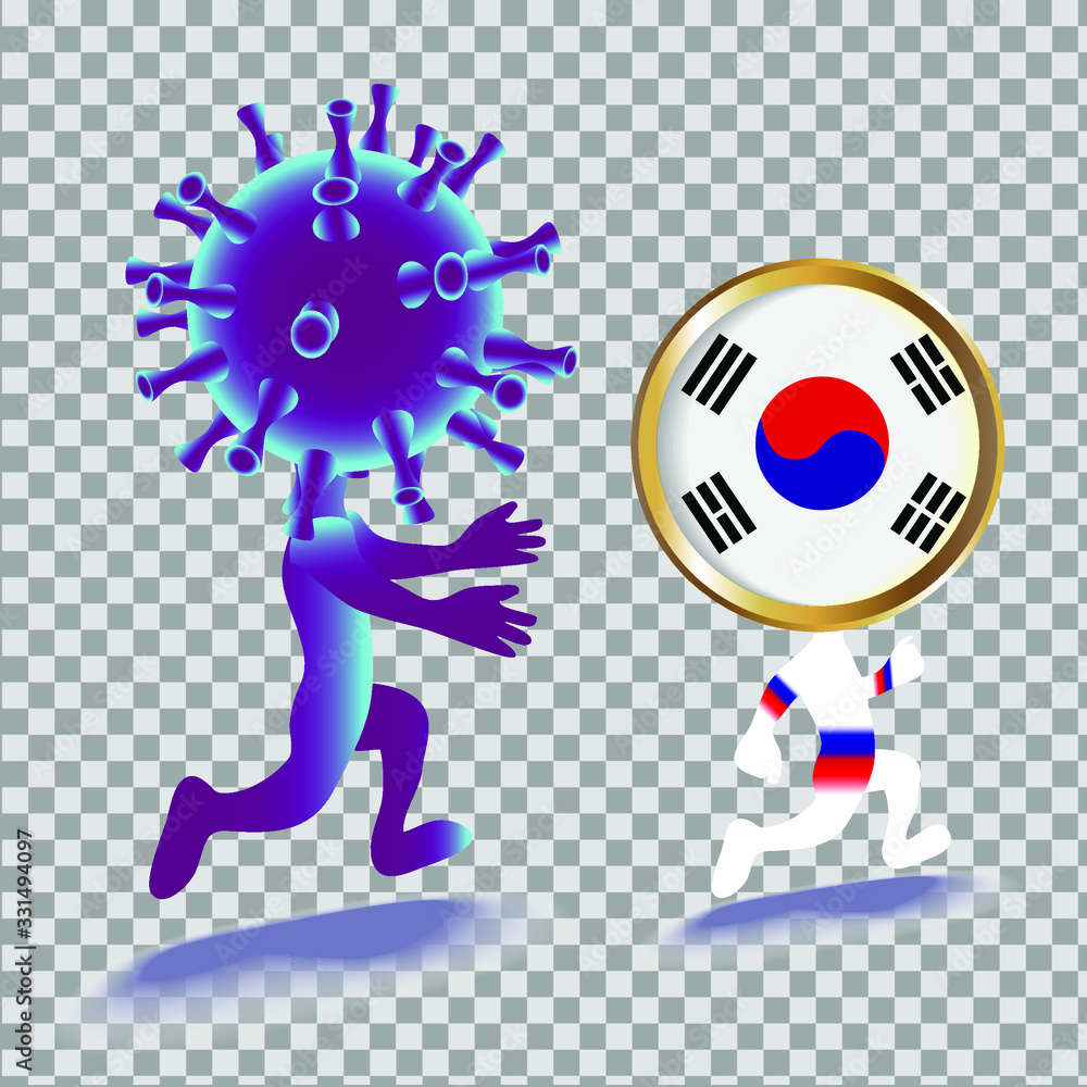 Cartoon illustration of people in the image of the coronovirus bacteria and South Korea. Isolated image of cartoon characters. Epidemic concept. Cartoon illustration of people in the image of the coronovirus bacteria and South Korea. Isolated image of cartoon characters. Epidemic concept.