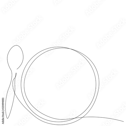 Spoon and plate one line drawing vector illustration