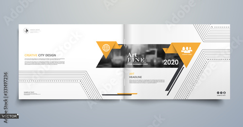 Abstract white a4 brochure cover design. Fancy info banner frame. Modern ad flyer text. Annual report binder. Title sheet model set. Fancy vector front page. City font blurb art. Yellow line figure