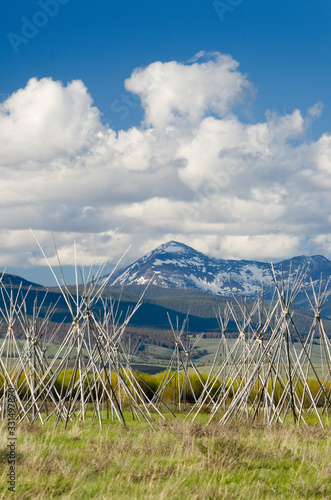 Tepee frames denoting and memorializing the Nez Perce camp at Big Hole National Battlefield Montana. Montana. United States photo