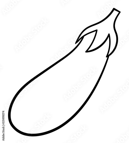 Cartoon style eggplant in black lines on white background