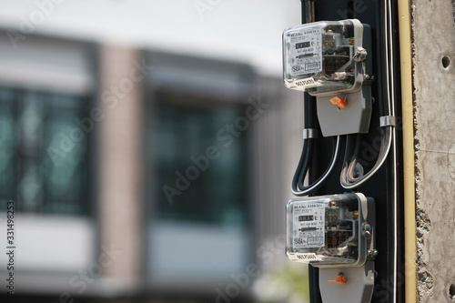 Canvastavla Electricity meter on the electricity post in the village , on 2020 March 14 , Ba
