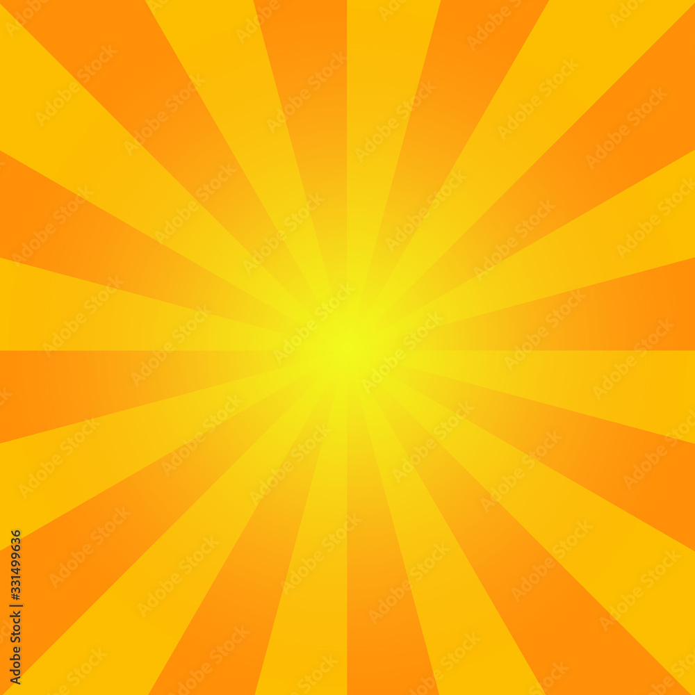 Fototapeta premium Summer sunburst. Vector background bright orange rays background