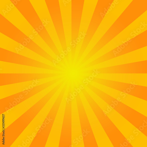 Summer sunburst. Vector background bright orange rays background