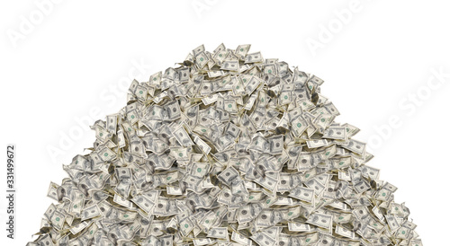 Pile with american one hundred dollar bills isolated on white background photo