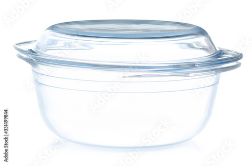Glass bowl with lid on white background isolation