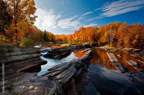 Fall colors at Bonanza Falls on the Big Iron River in Michigan's Upper Peninsula.