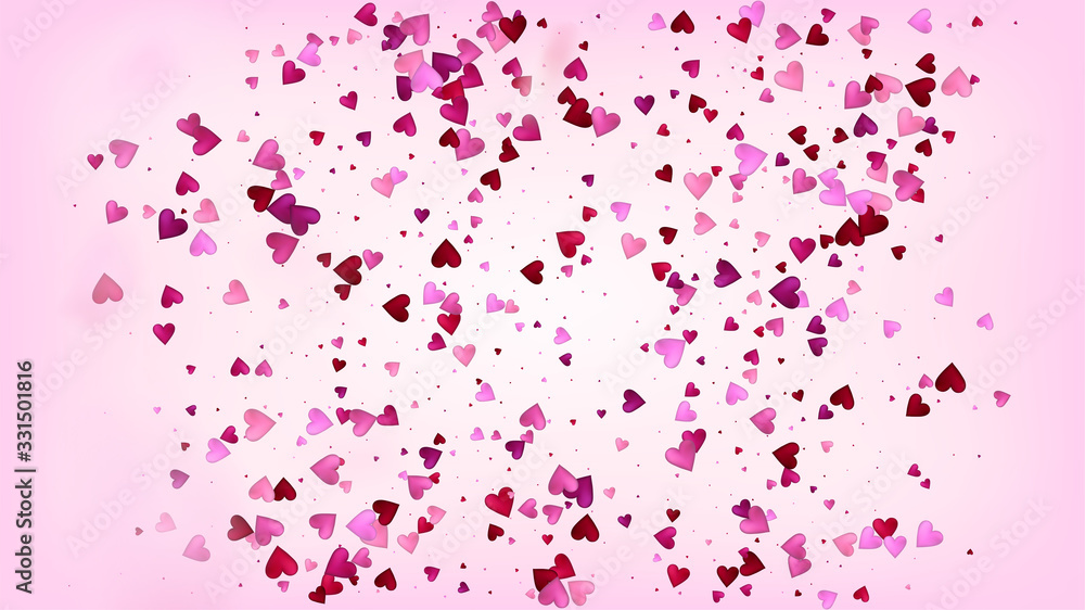 Falling Hearts Vector Confetti. Valentines Day Wedding Pattern. Modern Gift, Birthday Card, Poster Background Valentines Day Decoration with Falling Down Hearts Confetti. Beautiful Pink Design