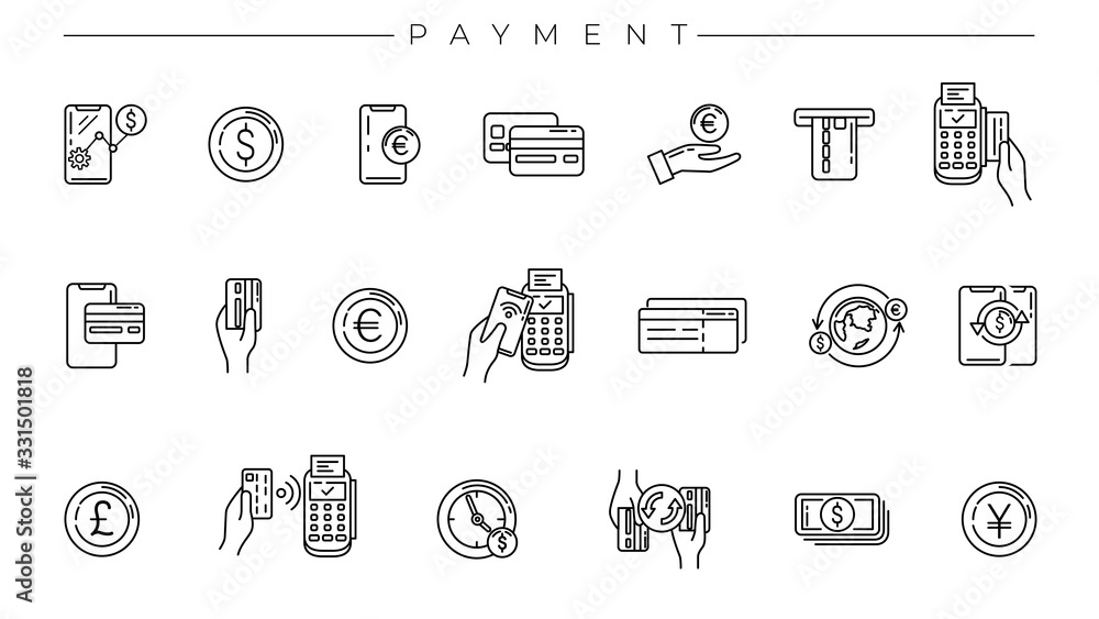 Payment concept line style vector icons set - obrazy, fototapety, plakaty 