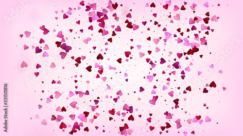 Falling Hearts Vector Confetti. Valentines Day Wedding Pattern. Modern Gift, Birthday Card, Poster Background Valentines Day Decoration with Falling Down Hearts Confetti. Beautiful Pink Design