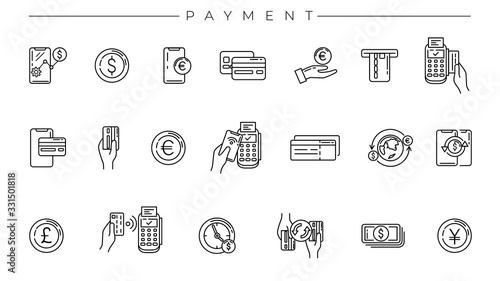 Payment concept line style vector icons set