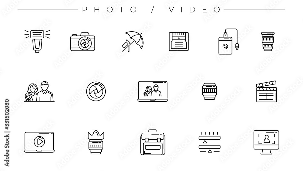 Photo and Video icons. Line style vector set Photo and Video icons. Line style vector set