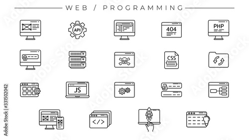 Web and Programming concept line style vector icons set