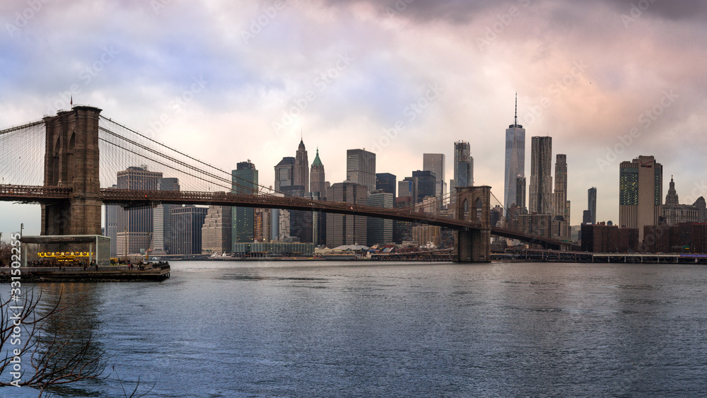 brooklyn bridge panorama - obrazy, fototapety, plakaty 