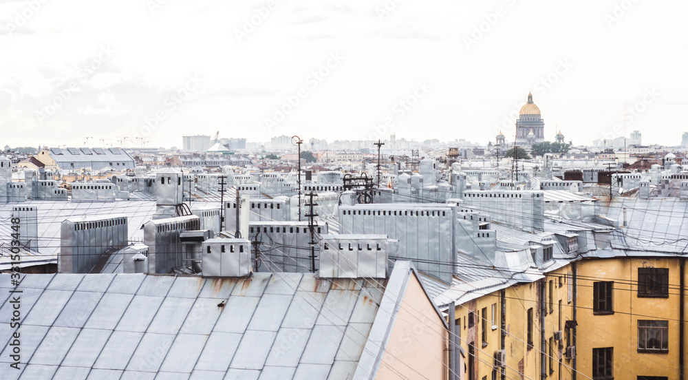 view on the grey metallic roofs of Saint-Petersburg