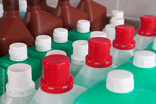 Obraz na plátně disinfectant bottles hospital supply stock - in high demand due to corona pandem
