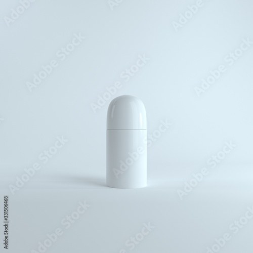 Blank white plastic bottle Roll-On Deodorant Mock up Isolated on Light White Background. Realistic White Anti-Perspirant Roll On Mock Up. 3D Rendering. 3D Mock up for your design.