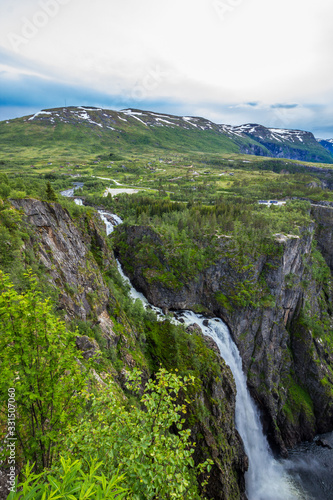 Voringsfossen waterfal and Mabodalen valley in Norway