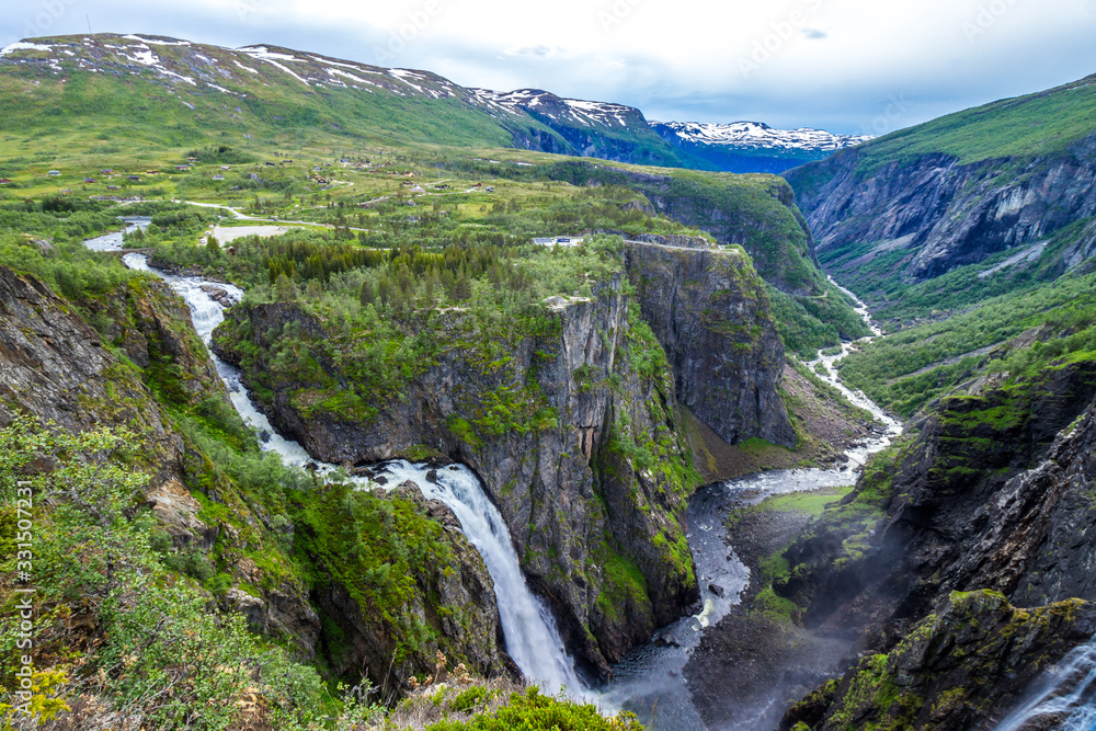 Voringsfossen waterfal and Mabodalen valley in Norway