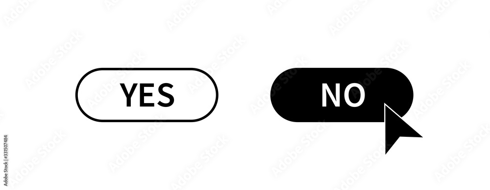 Yes No button. Yes white button icon. No black button icon. Yes no signs  with arrow in flat design, isolated on white background. Vector  illustration Stock Vector | Adobe Stock