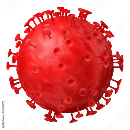 Coronavirus in red color, isolated on white background. Virus COVID-19