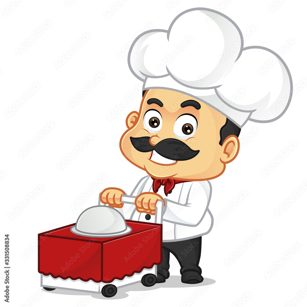 Chef cartoon with food trolley Chef cartoon with food trolley