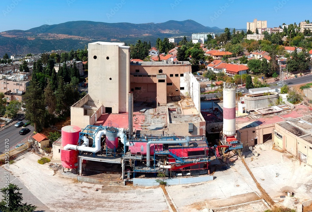 Areial view of abandoned instant coffee factory in the city of Safed tzfat Israel 