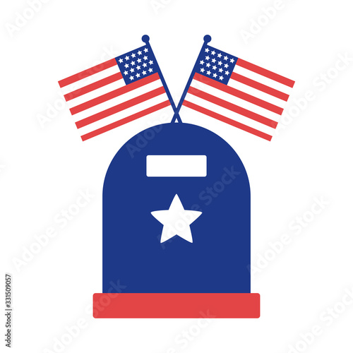 cemetery tomb with united states of america flag silhouette style