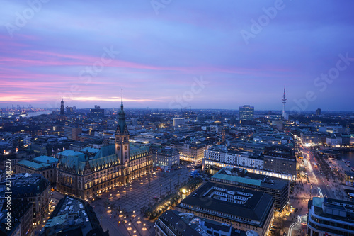 The skyline of Hamburg, Germany in the evening