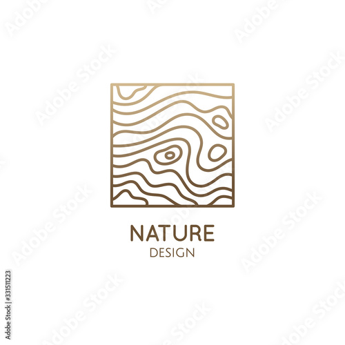 Pattern logo water template. Vector square icon of water or wood structure with wavy lines. Abstract ornamental emblem for business - travel, tourism and ecology concepts, health, yoga, massage