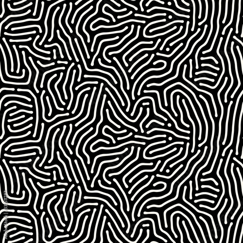 Seamless vector abstract pattern with lines and dots in monochrome. Background of repeatable organic rounded shapes inspired by nature  natural maze texture.