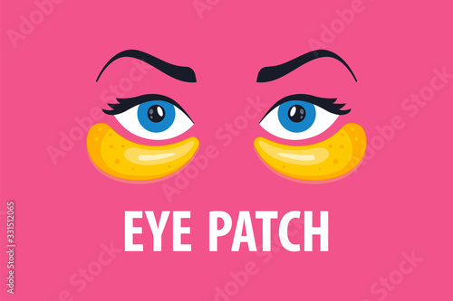 the girl eyes uses patch. cosmetic anti-wrinkle care. Flat character vector illustration.