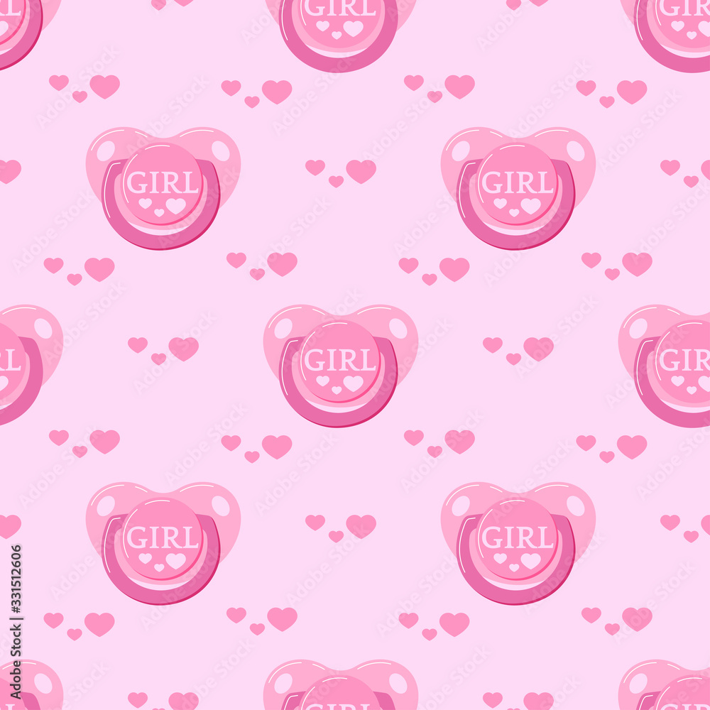 Pacifier baby dummy vector seamless pattern.