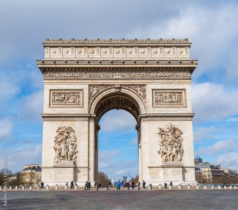 Winter view of the Arc de Triomphe at Charles de Gaulle square - Paris, France
