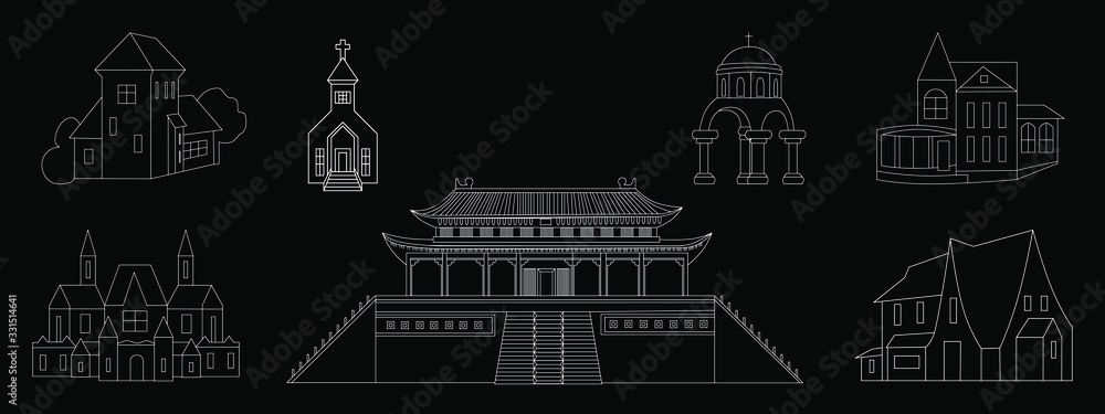 Architecture Set City Beijing China Simple outline Design. Vector icon for web and advertising isolated on white background. Element of culture and traditions.