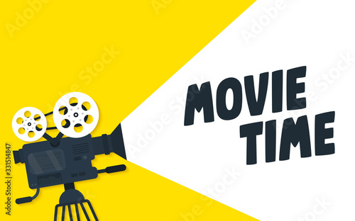 Movie time flat concept background. Cinema banner design
