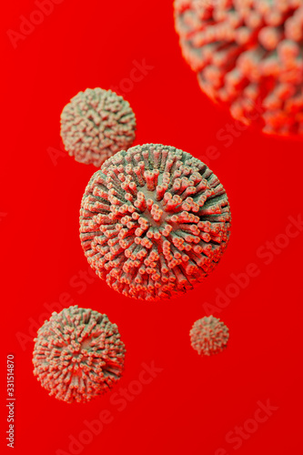 Coronavirus 2019-ncov flu infection 3D medical illustration. Coronavirus 3d rendering. Illustration showing structure of epidemic virus. Dangerous asian ncov corona virus  SARS pandemic risk concept. 