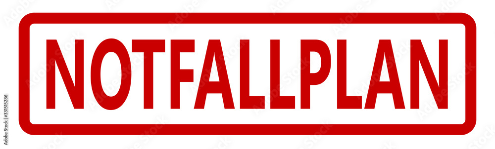 Stempel rot mit Druck NOTFALLPLAN  auf weißem Hintergrund