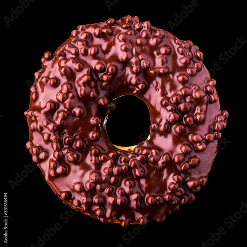 Chocolate glazed donut with sprinkles on a black background rotated