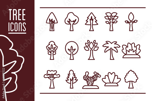 bundle of trees flat style icons and lettering