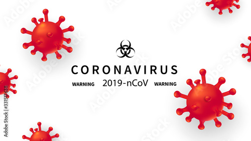 New Coronavirus 2019-nKoV . Covid virus 19-NKP. Background with realistic 3d red viral cells. Symbol of danger. Vector