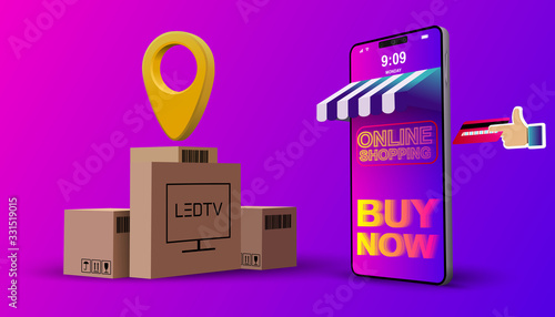 Online Shopping, Mobile Application, Vector background.