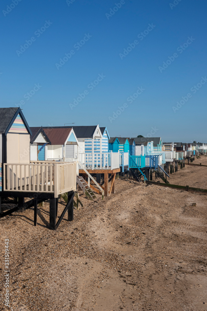 Beach huts at Thorpe Bay, Essex, England Beach huts at Thorpe Bay, Essex, England